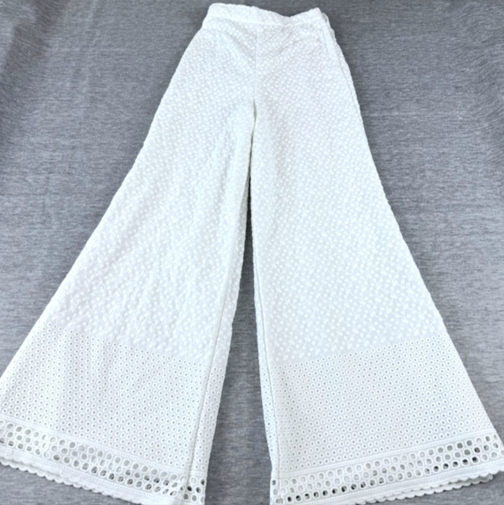 Indian White Eyelet Wide-Leg Palazzo Pants